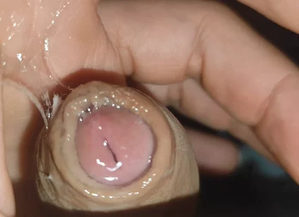 Creamy Pre-cum Slowly Sliding Down the Hole.