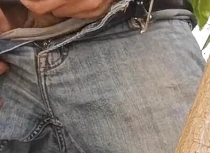 Hiding Outside Behind a Tree to Jerkoff with Huge Cumshot