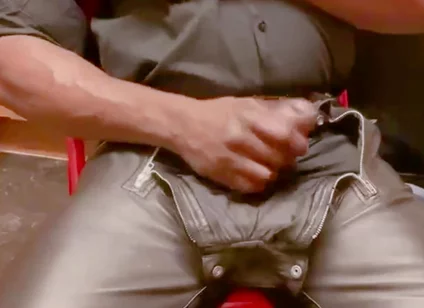 Leather Jeans Wank and Open Shirt Gay Porn Edging Session