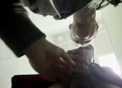 The Teacher's Thick Sucks in a Public Toilet. Slaps for a Student